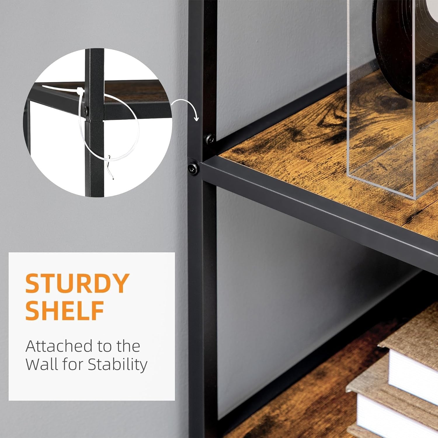 Industrial 6 - Tier Bookcase with Steel Frame & Rustic Wood Shelves – 180cm Tall - Kwikley