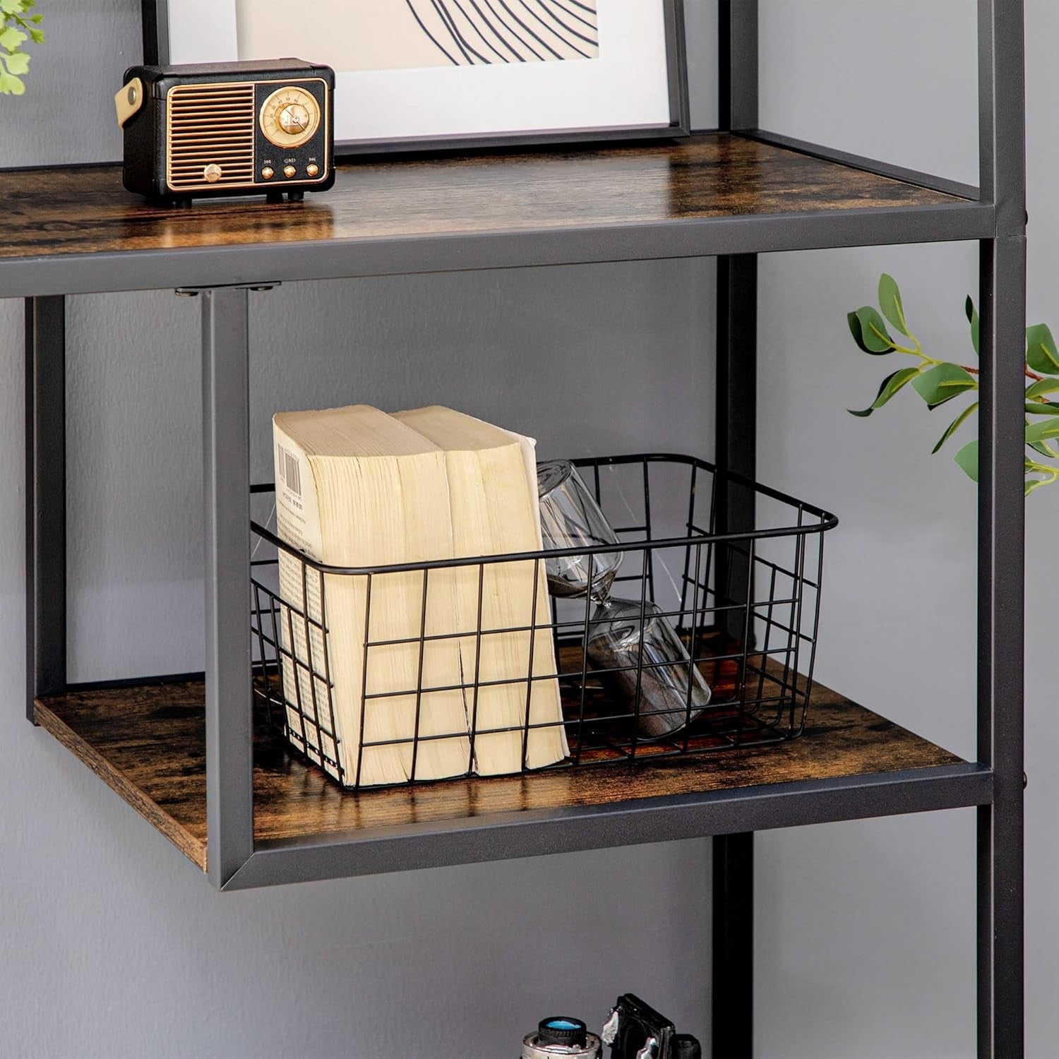 Industrial 6 - Tier Bookcase with Steel Frame & Rustic Wood Shelves – 180cm Tall - Kwikley