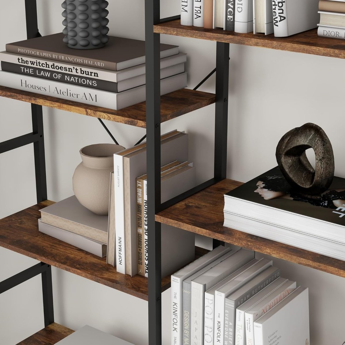 Industrial 6 Tier Tall Bookcase Metal Frame Wooden Shelving Display Storage Rack - Kwikley