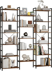 Industrial 6 Tier Tall Bookcase Metal Frame Wooden Shelving Display Storage Rack - Kwikley