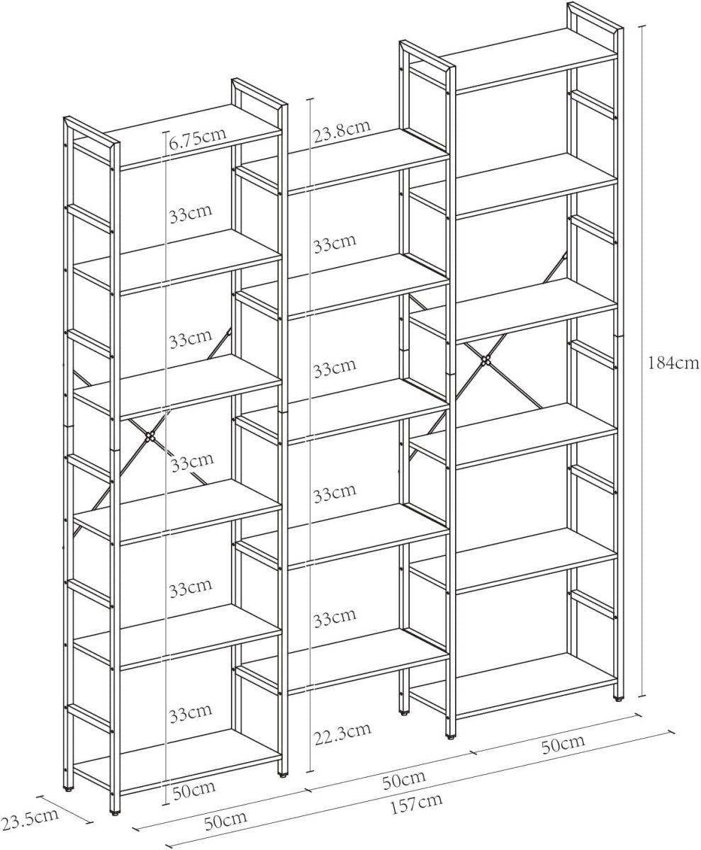 Industrial 6 Tier Tall Bookcase Metal Frame Wooden Shelving Display Storage Rack - Kwikley