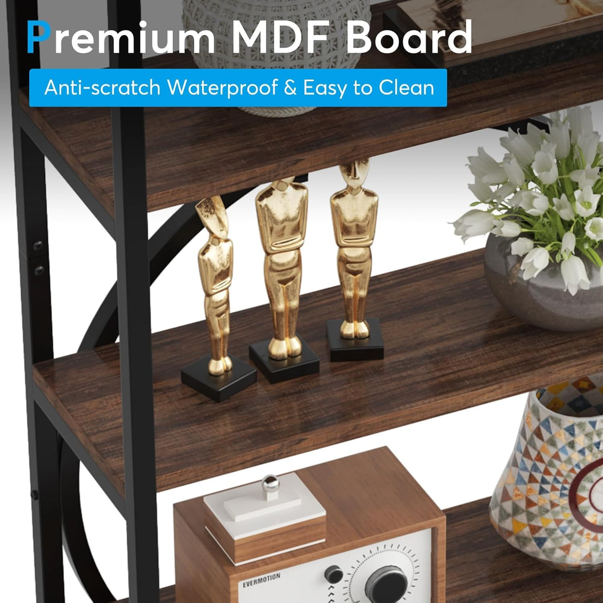 Industrial 6 - Tier Tall Bookshelf | 180cm Rustic Wood & Metal Display Shelving Un - Kwikley