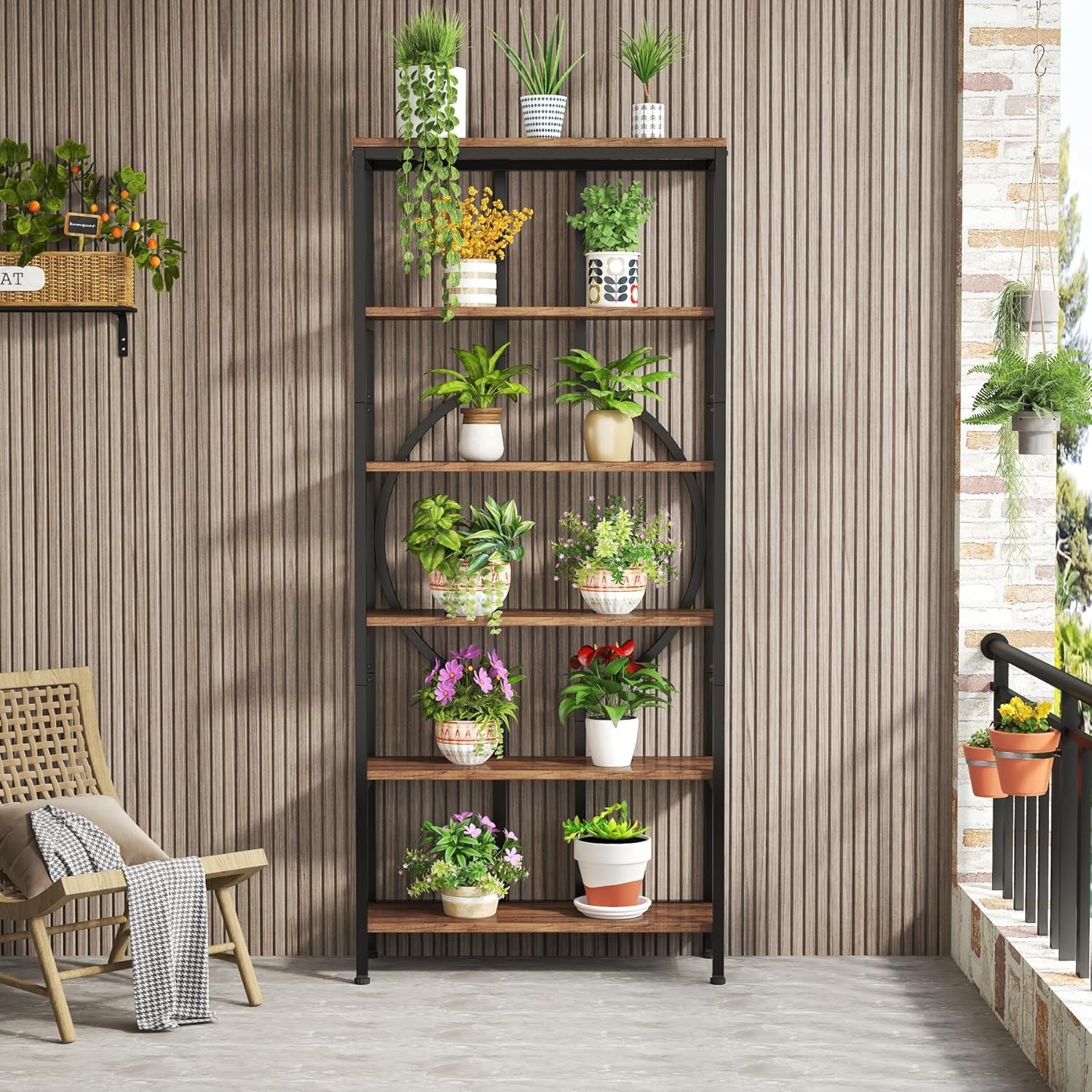 Industrial 6 - Tier Tall Bookshelf | 180cm Rustic Wood & Metal Display Shelving Un - Kwikley