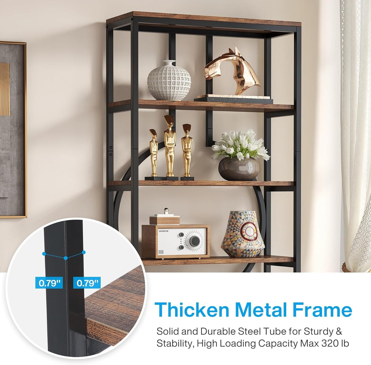 Industrial 6 - Tier Tall Bookshelf | 180cm Rustic Wood & Metal Display Shelving Un - Kwikley