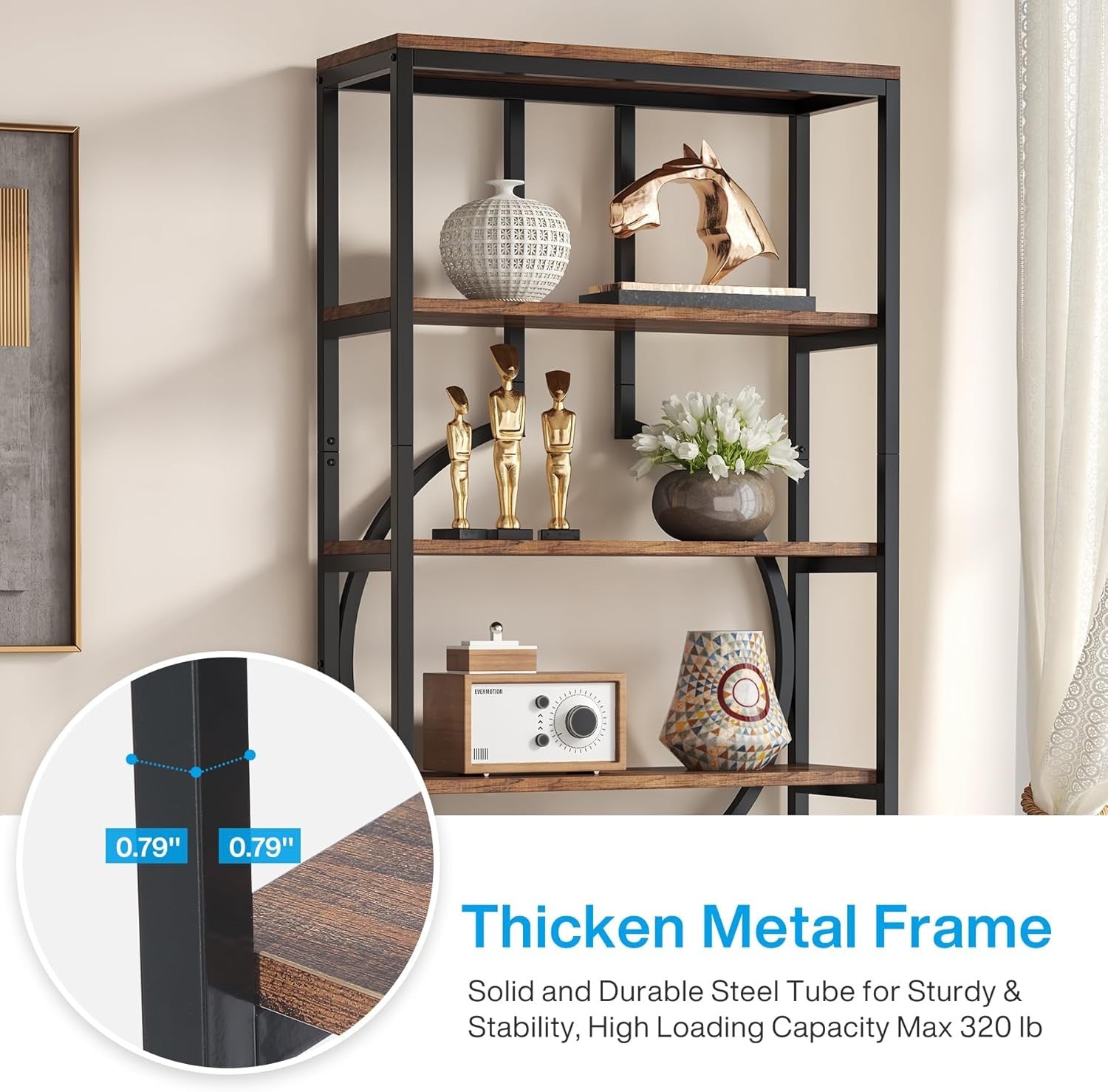 Industrial 6 - Tier Tall Bookshelf | 180cm Rustic Wood & Metal Display Shelving Un - Kwikley