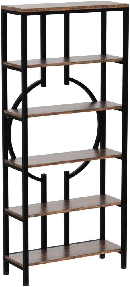 Industrial 6 - Tier Tall Bookshelf | 180cm Rustic Wood & Metal Display Shelving Un - Kwikley