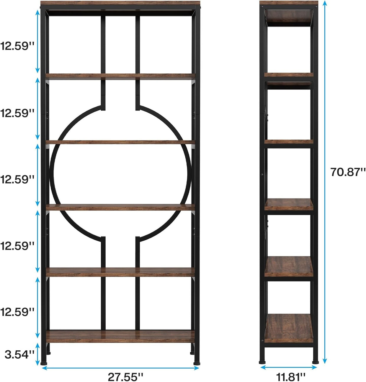 Industrial 6 - Tier Tall Bookshelf | 180cm Rustic Wood & Metal Display Shelving Un - Kwikley