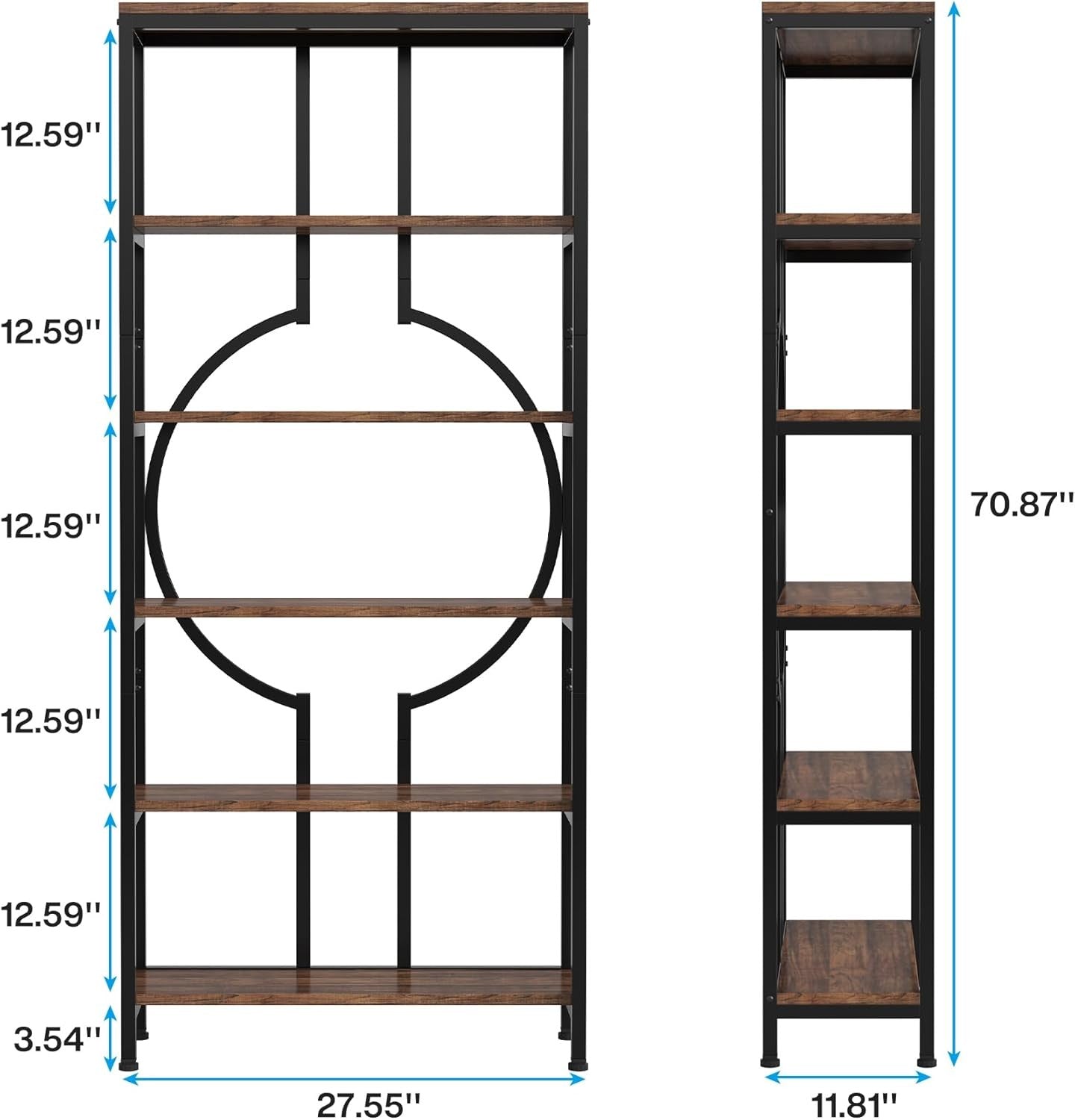 Industrial 6 - Tier Tall Bookshelf | 180cm Rustic Wood & Metal Display Shelving Un - Kwikley