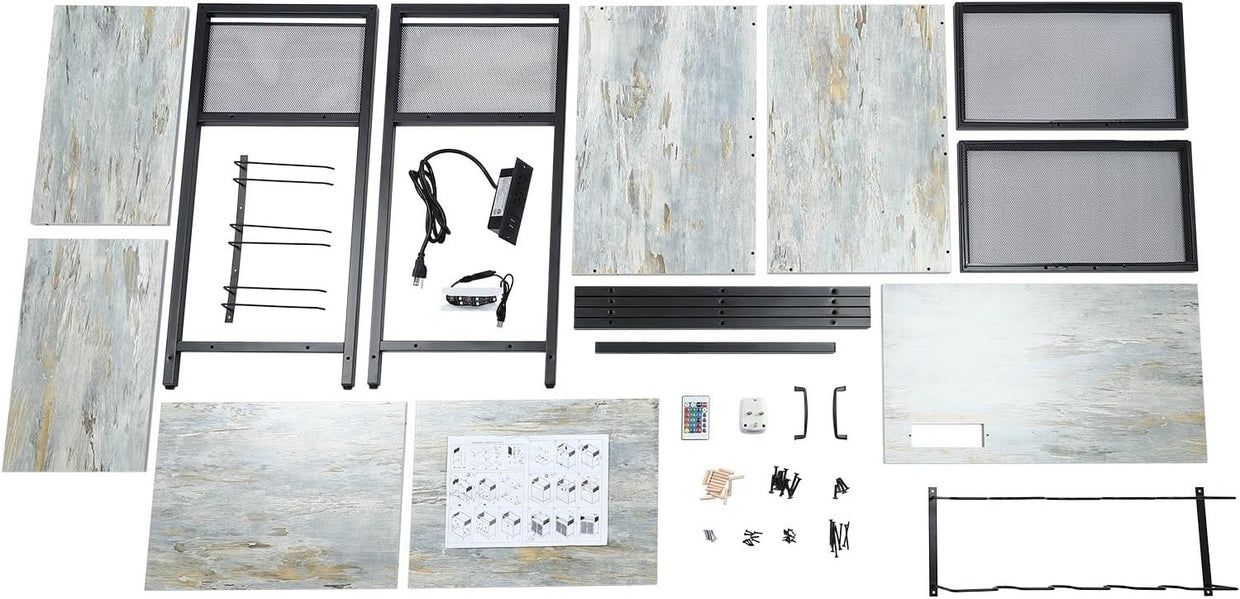 Industrial Bar Cabinet with Wine Rack & RGB Lights, Storage Sideboard Unit - Kwikley