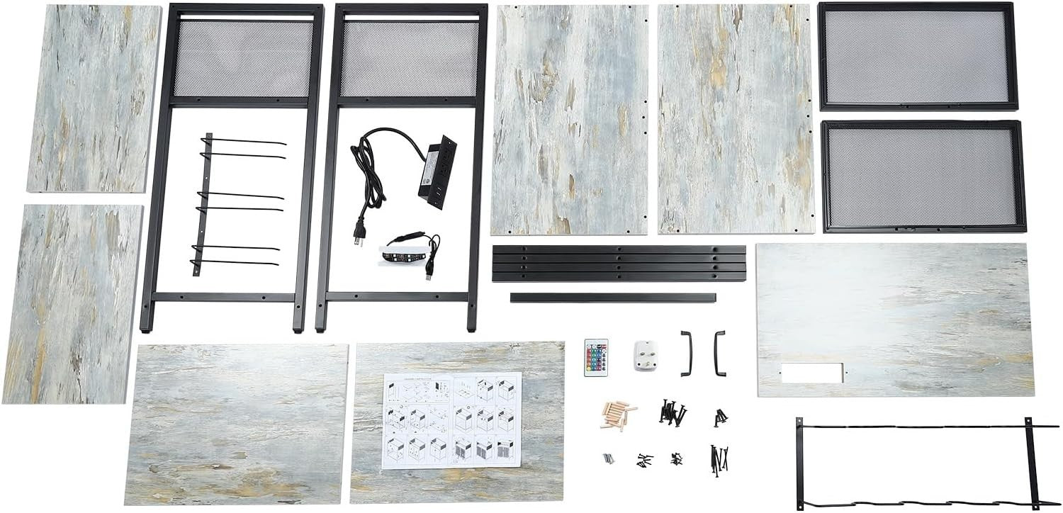 Industrial Bar Cabinet with Wine Rack & RGB Lights, Storage Sideboard Unit - Kwikley