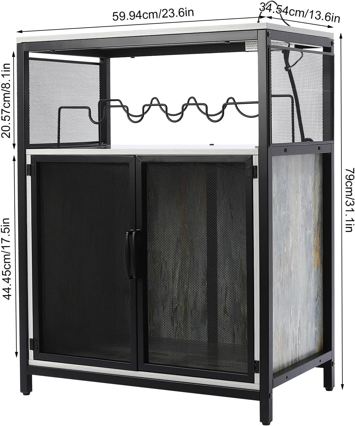 Industrial Bar Cabinet with Wine Rack & RGB Lights, Storage Sideboard Unit - Kwikley