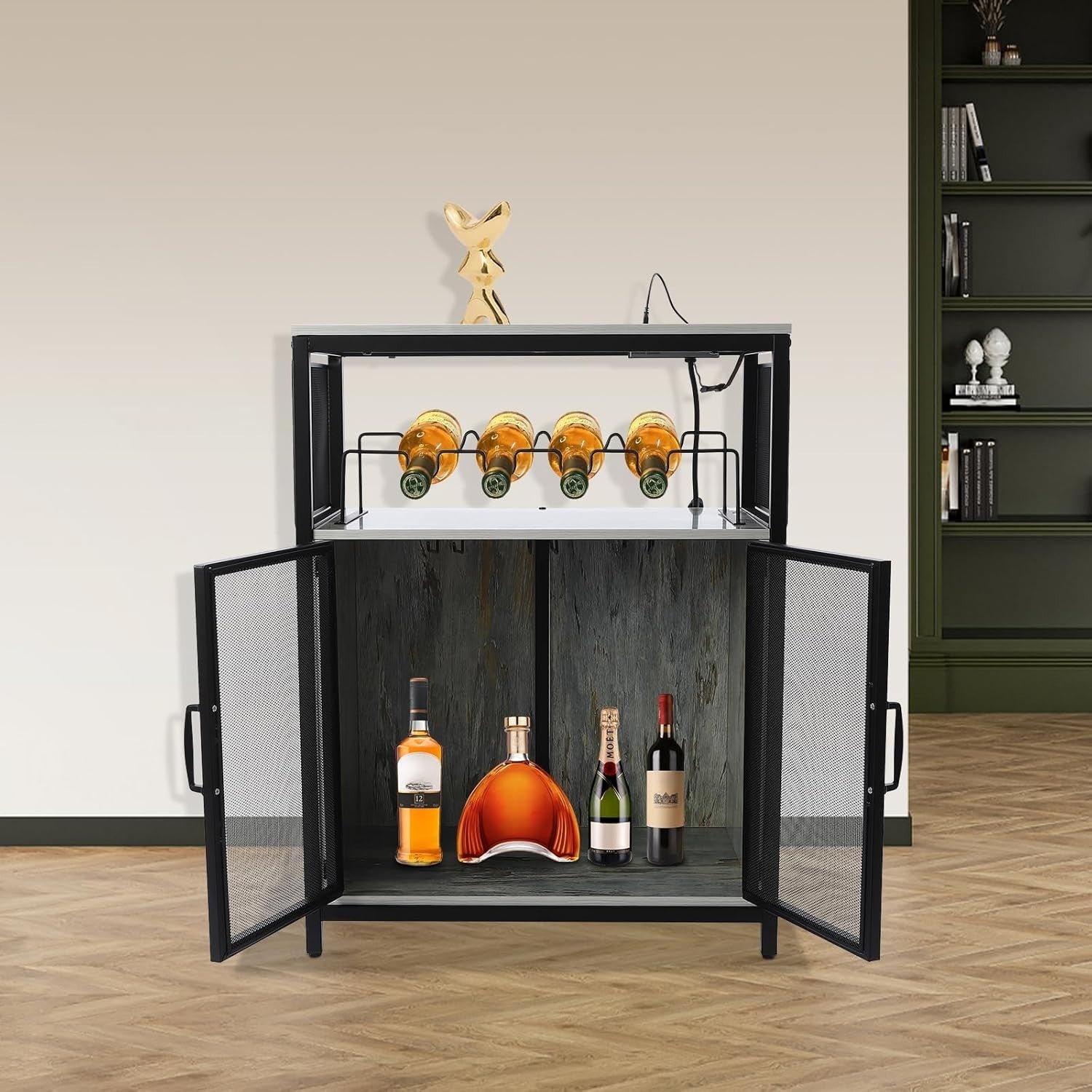 Industrial Bar Cabinet with Wine Rack & RGB Lights, Storage Sideboard Unit - Kwikley