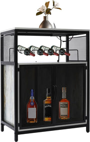 Industrial Bar Cabinet with Wine Rack & RGB Lights, Storage Sideboard Unit - Kwikley
