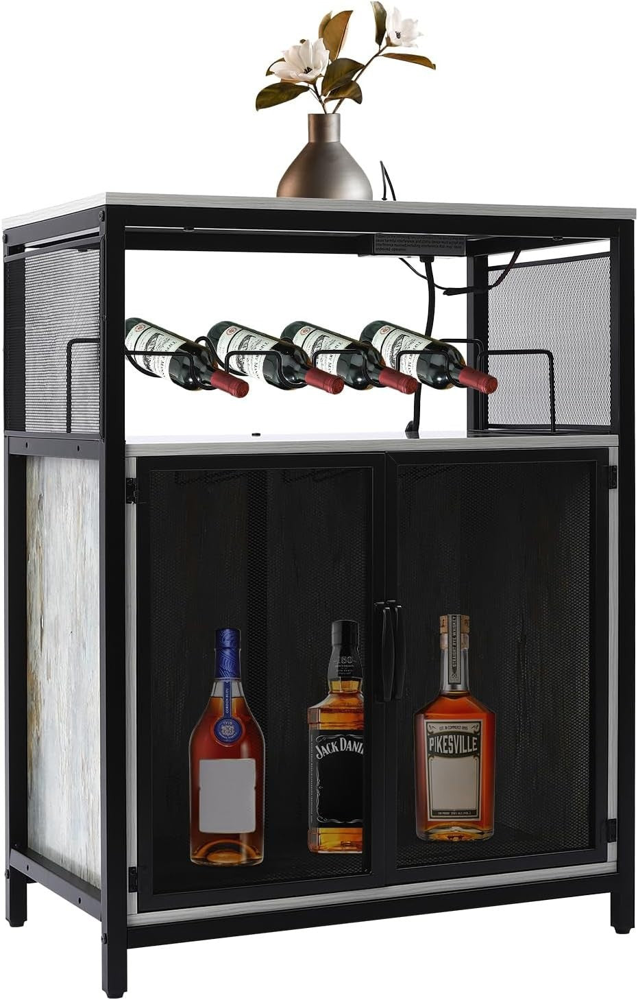 Industrial Bar Cabinet with Wine Rack & RGB Lights, Storage Sideboard Unit - Kwikley