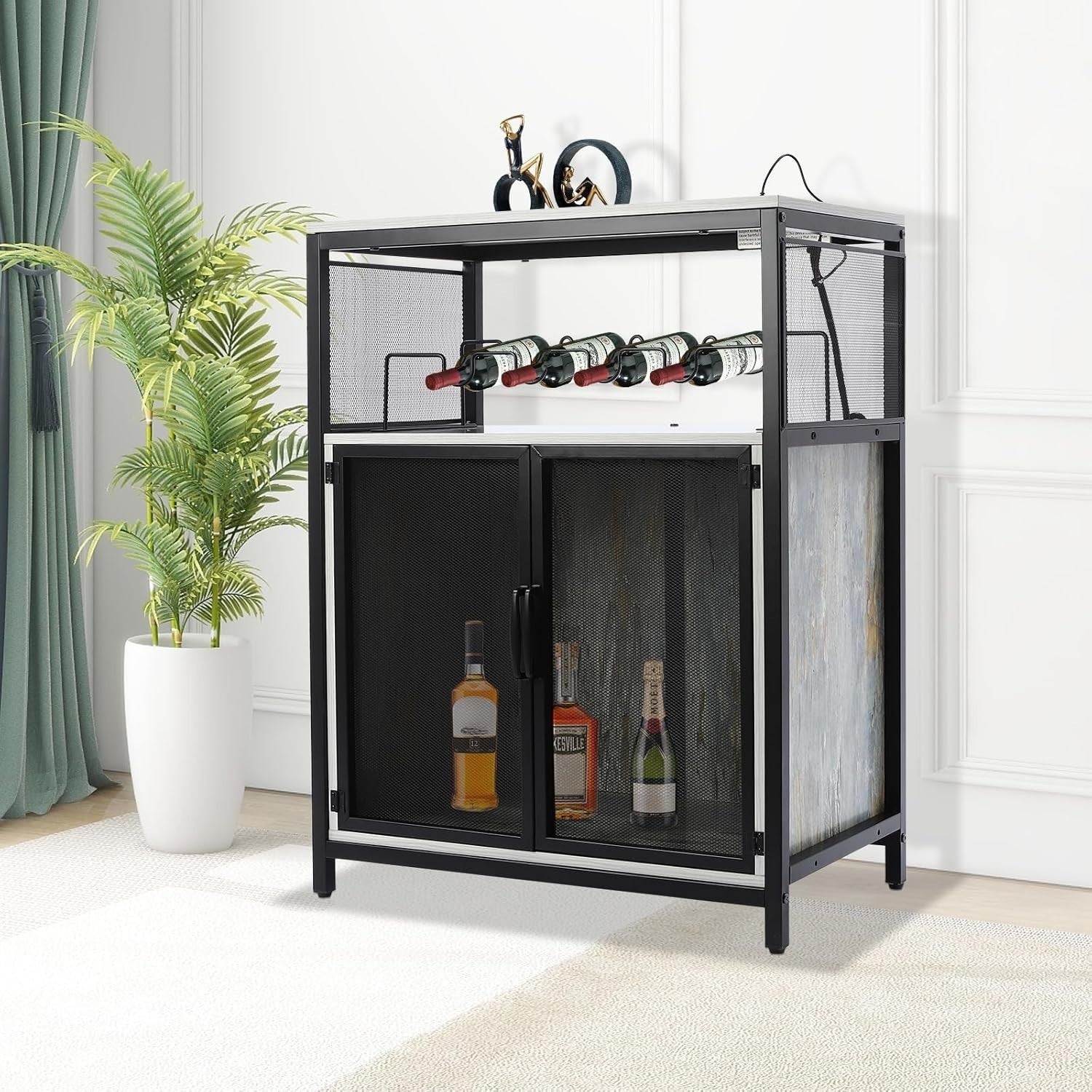 Industrial Bar Cabinet with Wine Rack & RGB Lights, Storage Sideboard Unit - Kwikley