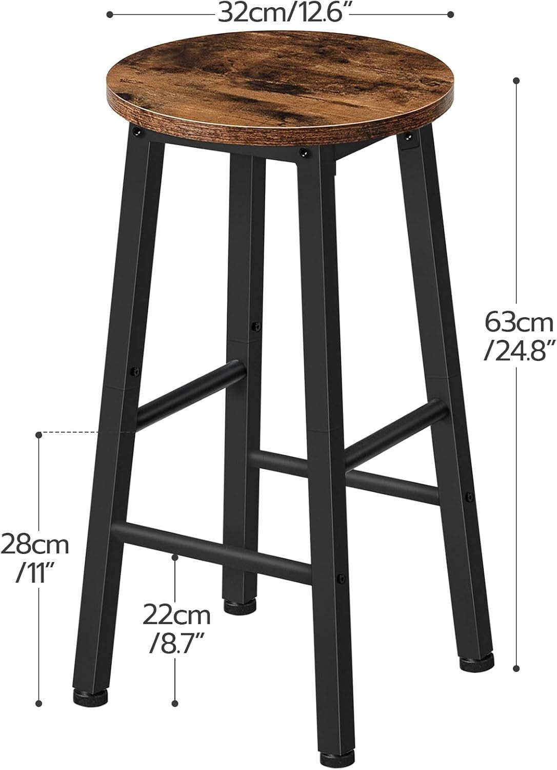 Industrial Bar Stools Set of 2 Rustic Brown Black Kitchen Breakfast Chairs - Kwikley
