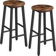 Industrial Bar Stools Set of 2 Rustic Brown Black Kitchen Breakfast Chairs - Kwikley