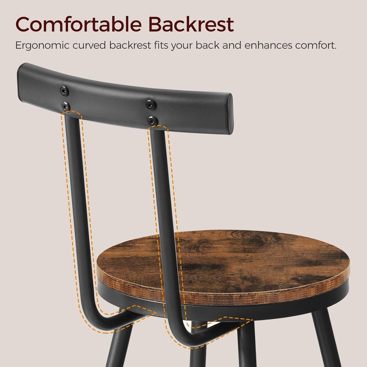 Industrial Bar Stools Set of 2 with Backrest & Footrest 32x32x66cm - Kwikley
