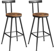 Industrial Bar Stools Set of 2 with Backrest & Footrest 32x32x66cm - Kwikley