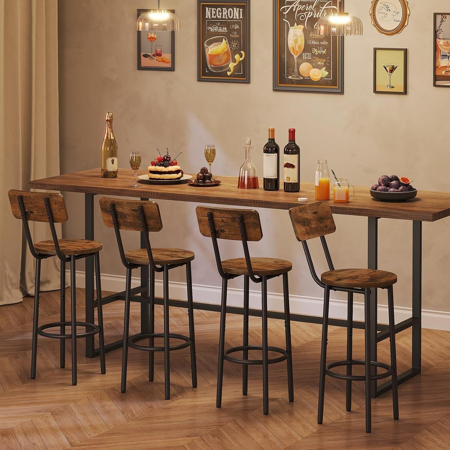 Industrial Bar Stools Set of 2 with Backrest & Footrest 32x32x93cm - Kwikley