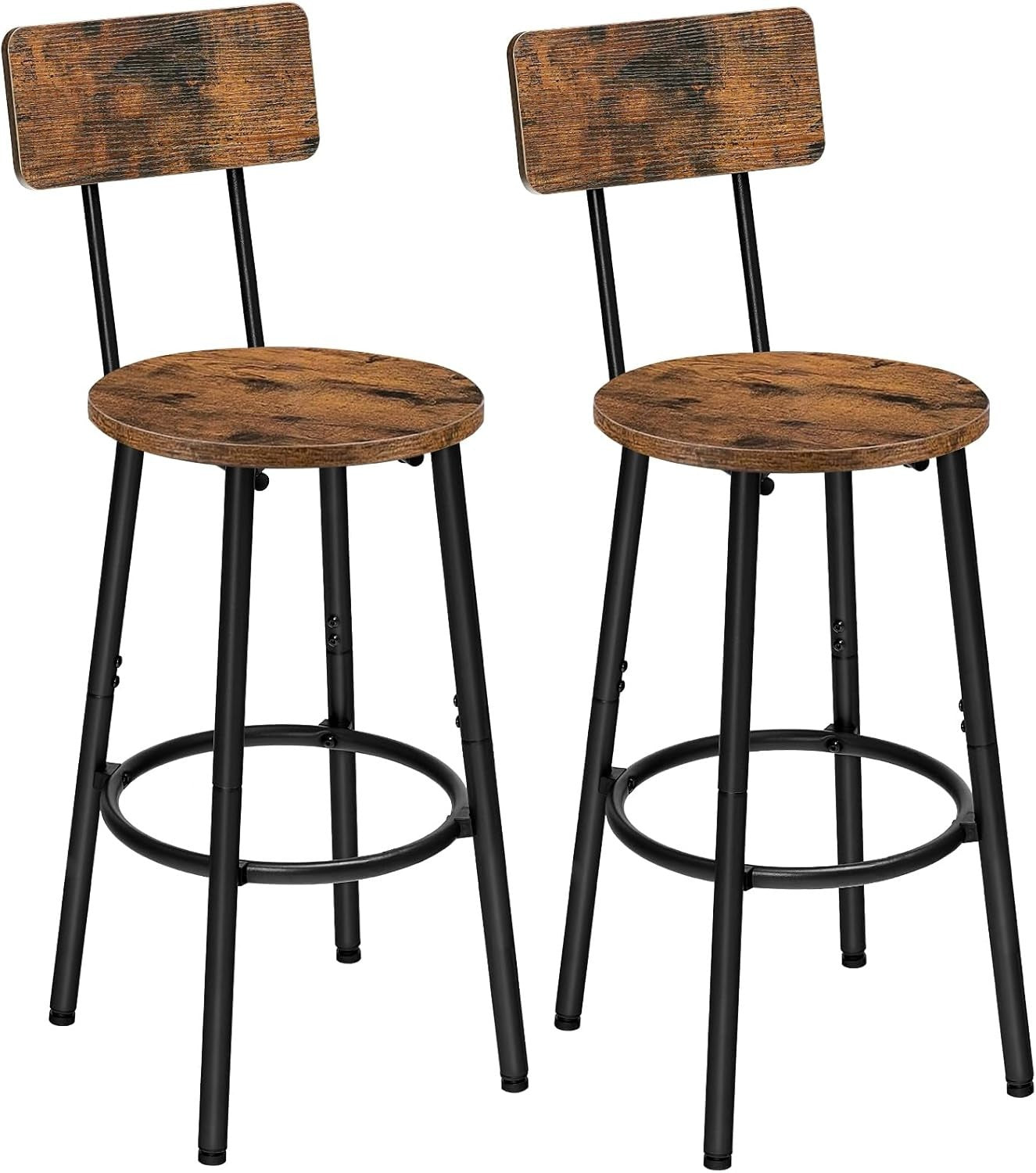 Industrial Bar Stools Set of 2 with Backrest & Footrest 32x32x93cm - Kwikley