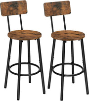 Industrial Bar Stools Set of 2 with Backrest & Footrest 32x32x93cm - Kwikley