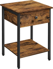 Industrial Bedside Table with Drawer & Shelf, Rustic Wood Nightstand - Kwikley