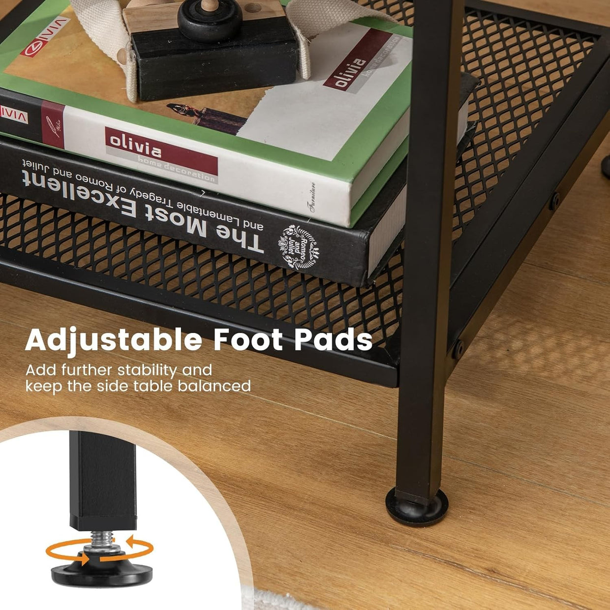 Industrial Bedside Table with Storage Shelf & Mesh Rack – Rustic Compact Side Ta - Kwikley