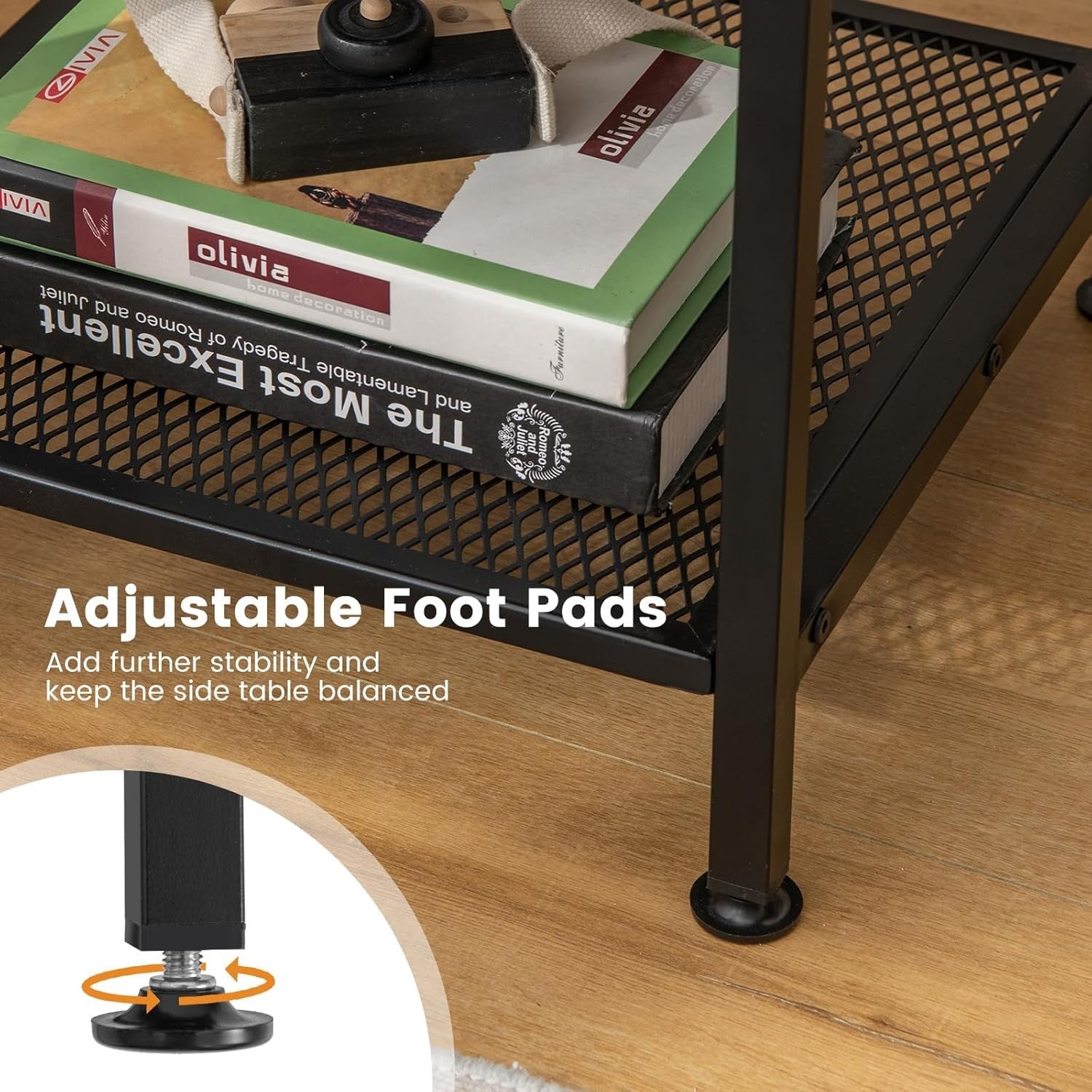 Industrial Bedside Table with Storage Shelf & Mesh Rack – Rustic Compact Side Ta - Kwikley
