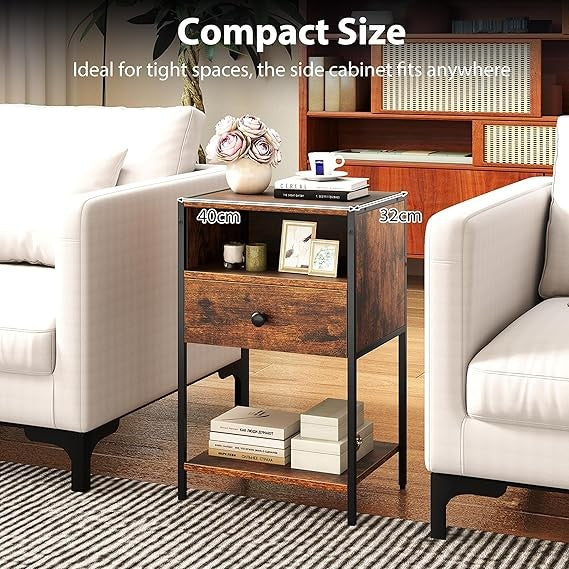 Industrial Bedside Tables Set of 2 Modern Wood & Metal Nightstands Storage - Kwikley