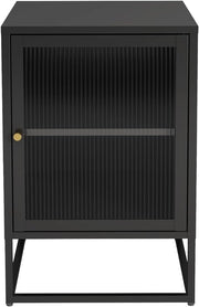 Industrial Black Metal Bedside Table with Glass Door – Modern Side Cabinet - Kwikley