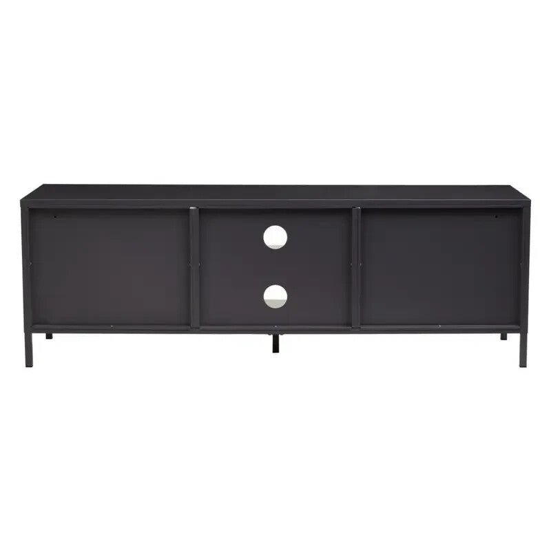 Industrial Black Metal TV Stand – Glass Doors Media Console Cabinet Unit - Kwikley