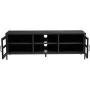 Industrial Black Metal TV Stand – Glass Doors Media Console Cabinet Unit - Kwikley