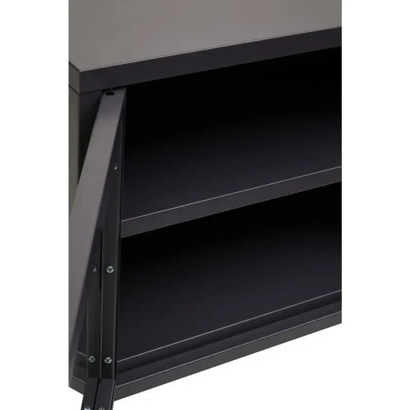 Industrial Black Metal TV Stand – Glass Doors Media Console Cabinet Unit - Kwikley