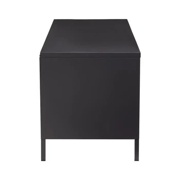 Industrial Black Metal TV Stand – Glass Doors Media Console Cabinet Unit - Kwikley