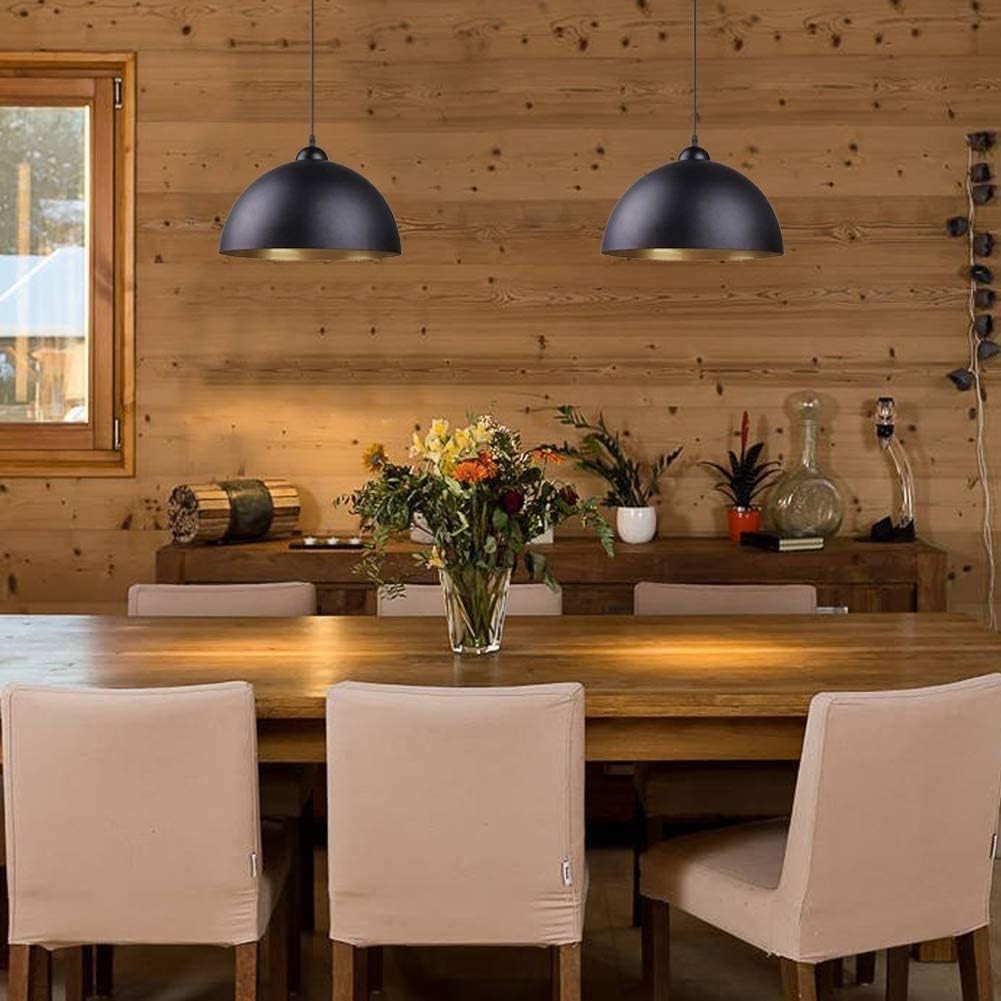 Industrial Black Pendant Lights 2 - Pack 30cm Metal Ceiling Lighting Set - Kwikley