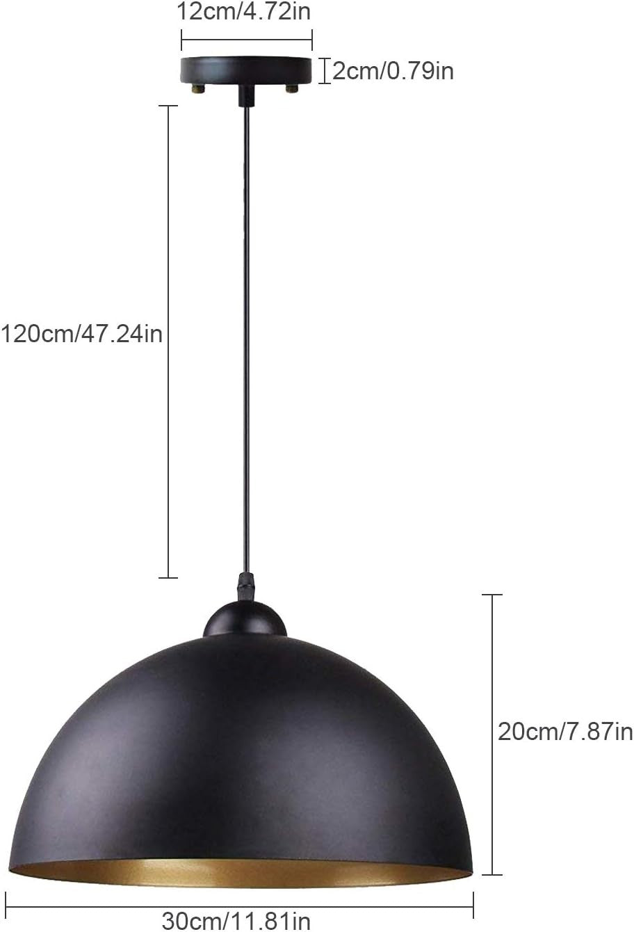 Industrial Black Pendant Lights 2 - Pack 30cm Metal Ceiling Lighting Set - Kwikley
