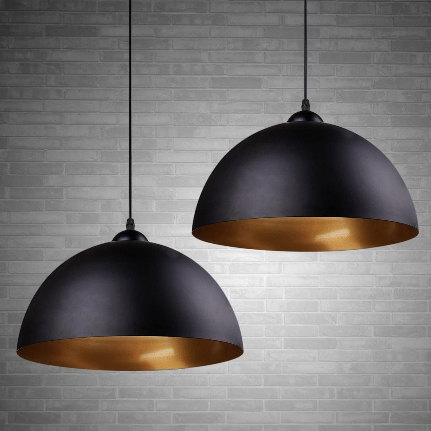 Industrial Black Pendant Lights 2 - Pack 30cm Metal Ceiling Lighting Set - Kwikley