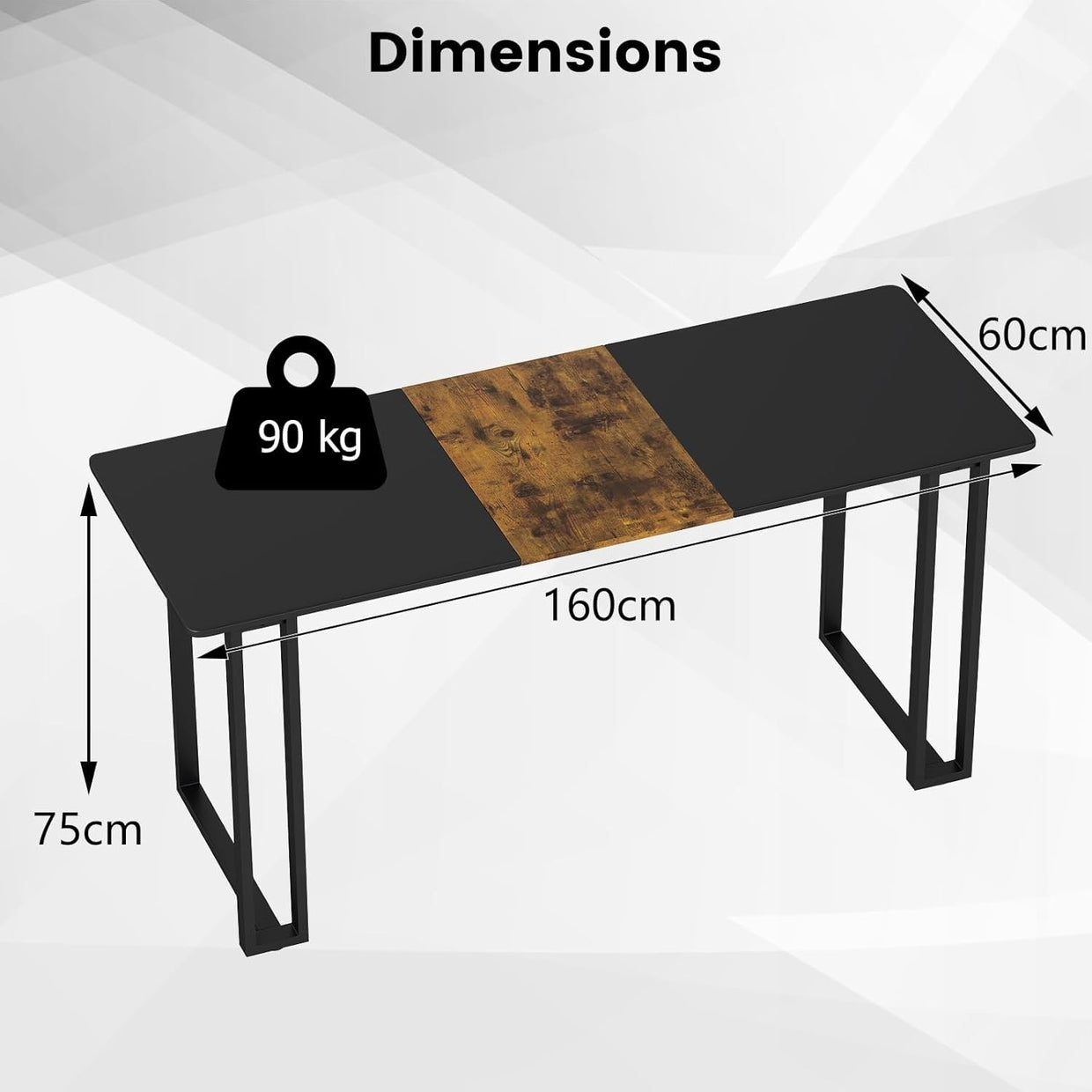 Industrial Black & Vintage 160cm Computer Desk w/Metal Frame - Kwikley