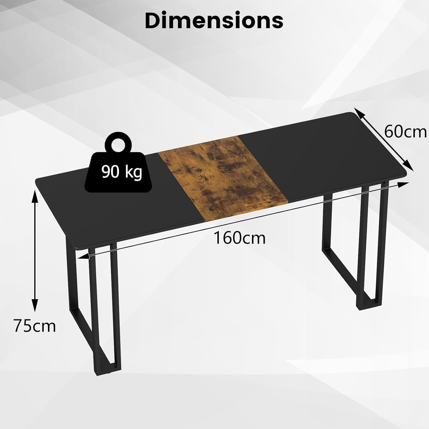 Industrial Black & Vintage 160cm Computer Desk w/Metal Frame - Kwikley