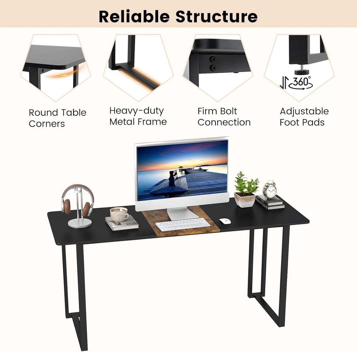 Industrial Black & Vintage 160cm Computer Desk w/Metal Frame - Kwikley