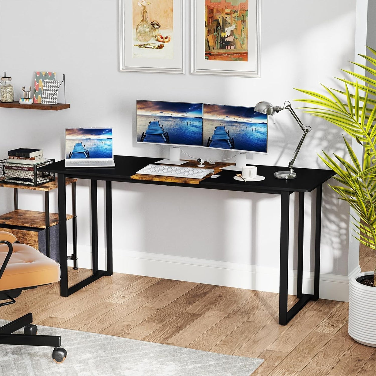 Industrial Black & Vintage 160cm Computer Desk w/Metal Frame - Kwikley