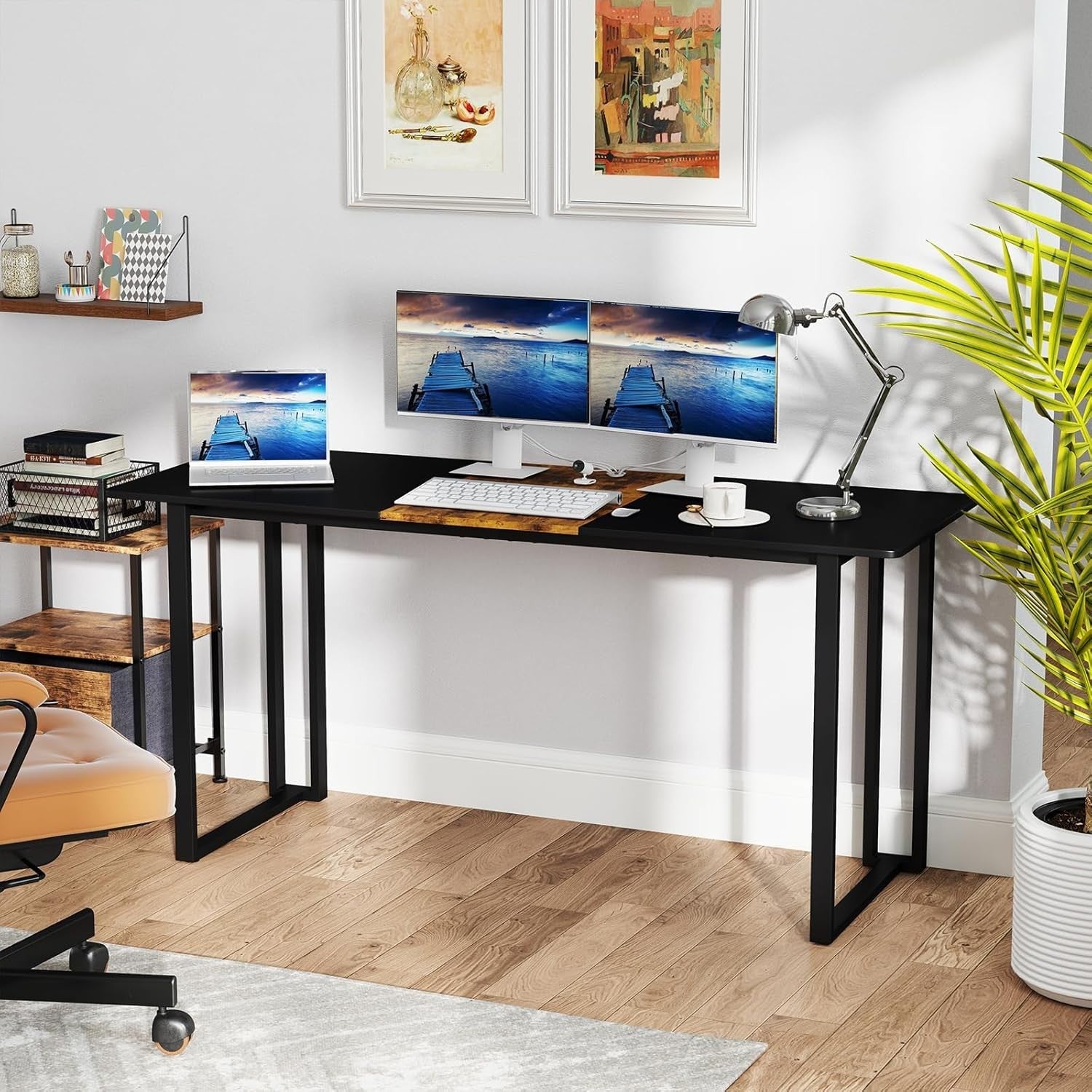 Industrial Black & Vintage 160cm Computer Desk w/Metal Frame - Kwikley