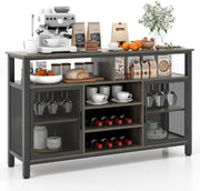Industrial Buffet Sideboard with Wine Rack, Glass Holders & Storage Shelves - Kwikley