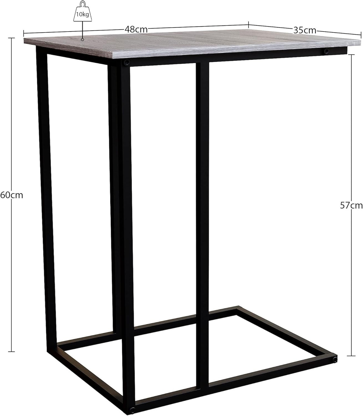 Industrial C Shape Side Table with Metal Frame Grey – 35×48×60cm - Kwikley