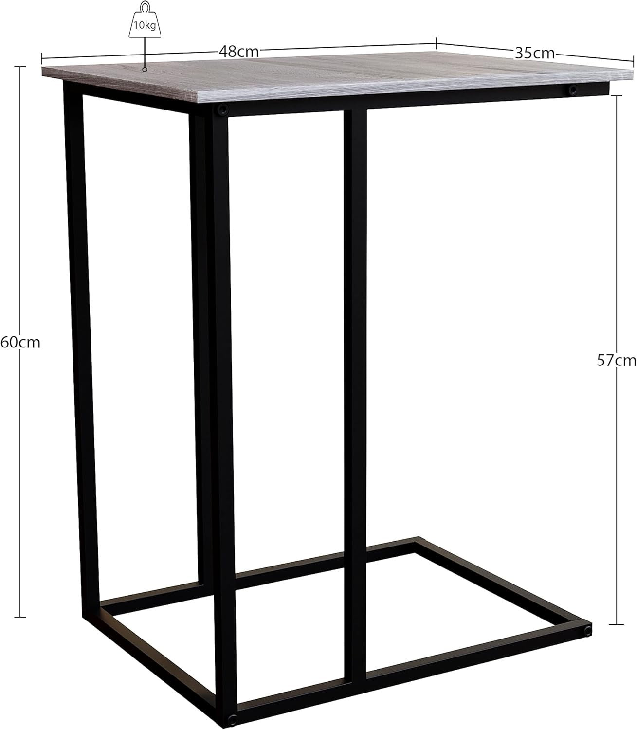 Industrial C Shape Side Table with Metal Frame Grey – 35×48×60cm - Kwikley