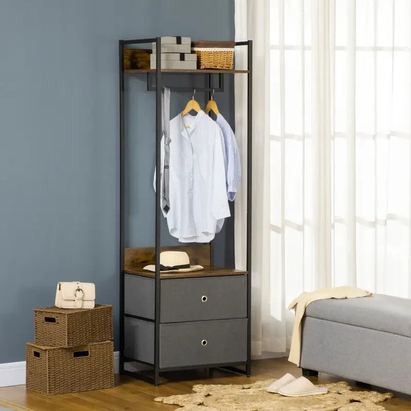 Industrial Clothes Rail with Drawers & Shelf – Metal Frame Storage - Kwikley