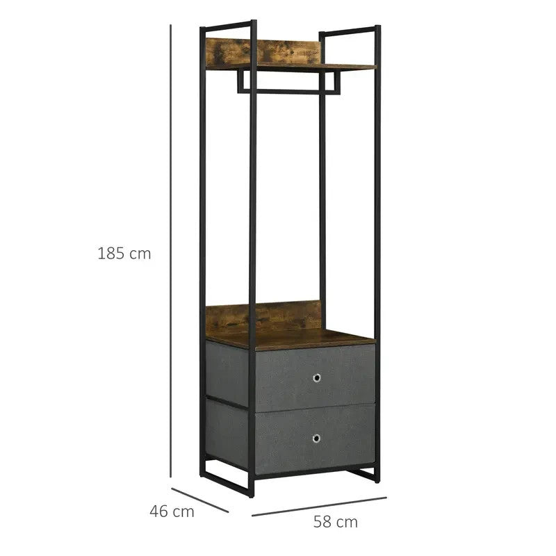 Industrial Clothes Rail with Drawers & Shelf – Metal Frame Storage - Kwikley
