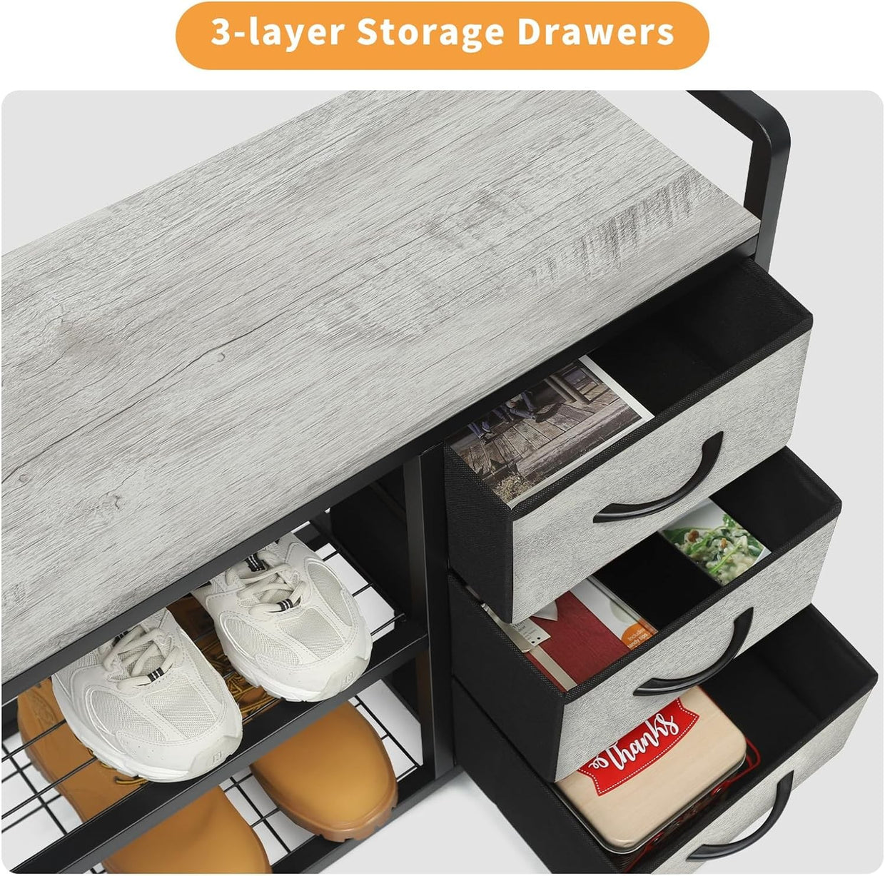 Industrial Coat Rack with Drawers & Shelves | Hall Tree Stand with 6 Hooks - Kwikley