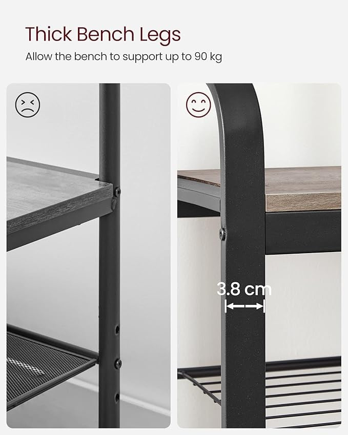 Industrial Coat Rack with Shoe Bench & 9 Hooks | 4 - in - 1 Hallway Storage Organize - Kwikley